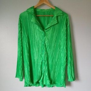 New Green Boho Style Short Sleeve Button Up Blouse